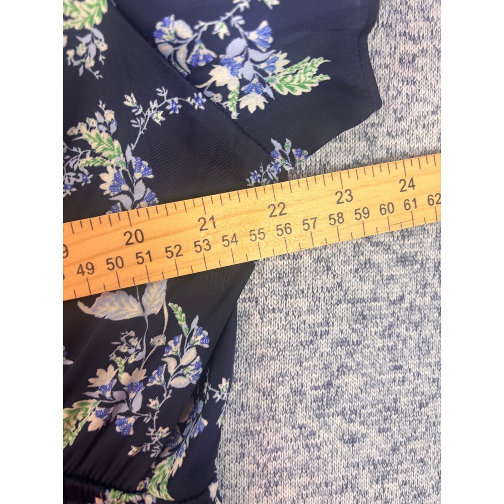 Lane Bryant Floral Midi Dress Womens 16 Navy Blue Short Sleeve Ruffle V-Neck - Picture 7 of 10